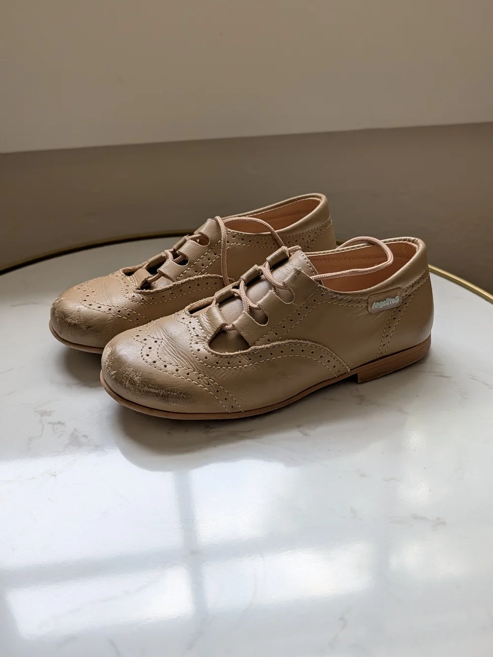 Tan Kids Lace-Up Dress Shoes Angelitos Size 26